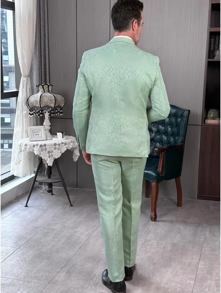 Mens Suit Jacquard Groom Tuxedos Shawl Lapel Suits Slim Fit 2 Pieces Two Buttons Jacket