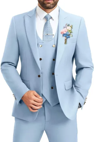 Men's Suit Slim Fit 3 Piece Double Breasted Suits Prom Tuxedo Set Formal Casual Jacket Blazer Vest Pant Wedding Suit for Men
