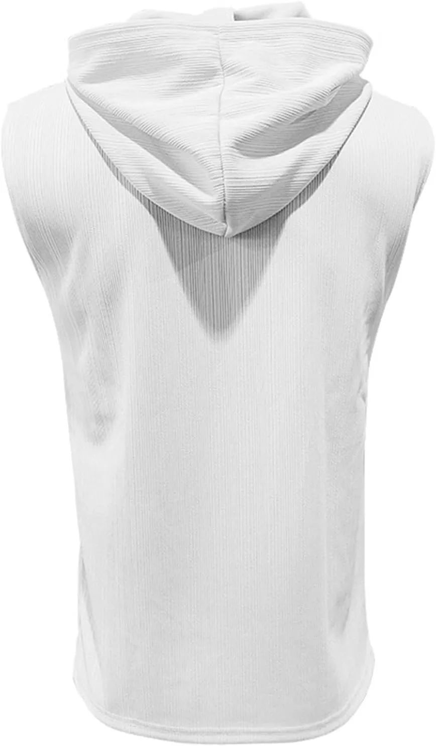 Men's Summer Sleeveless Hoodies Lace Up Hooded Tank Tops Solid Color Slim Fit Shirts Casual Workout Muscle Fit Tops