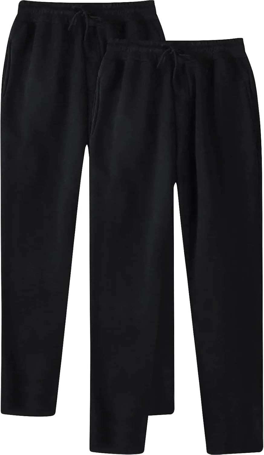 Mens Sweatpants 2 Pack Joggers Open-Bottom Casual Fleece Lined Elastic Waist Drawstring Workout Pants with Pockets