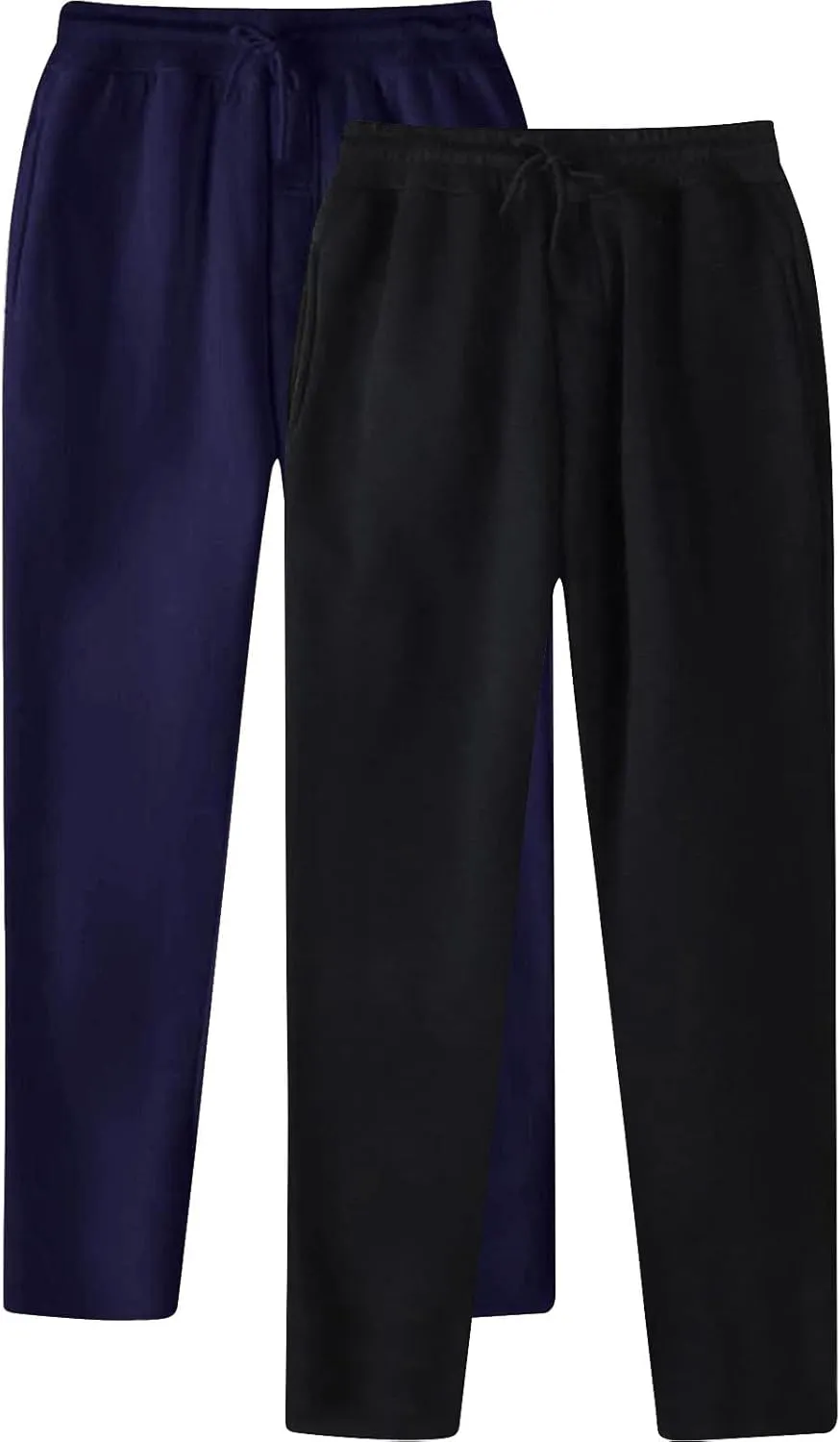 Mens Sweatpants 2 Pack Joggers Open-Bottom Casual Fleece Lined Elastic Waist Drawstring Workout Pants with Pockets