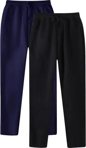 Mens Sweatpants 2 Pack Joggers Open-Bottom Casual Fleece Lined Elastic Waist Drawstring Workout Pants with Pockets