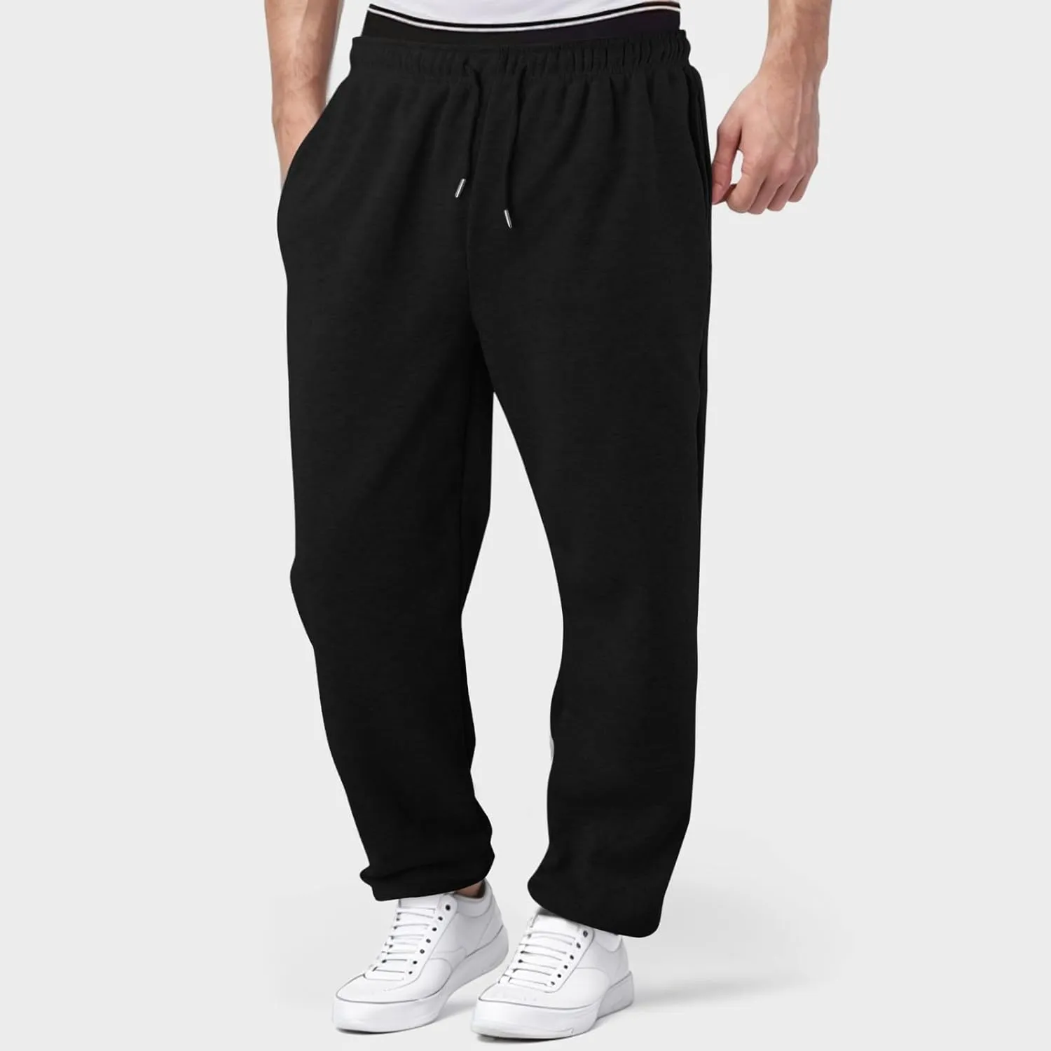 Mens Sweatpants Open Bottom Sweatpants for Men Loose Fit Men's Cotton Sweatpants Athletic Lounge Pants with Pockets 2024