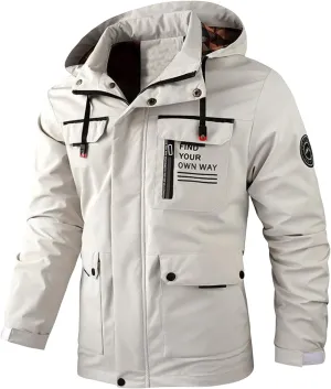 Mens Trendy Hooded Jackets Zip up Long Sleeves Coats Multi-Pockets Loose Casual Jackets Plain Tops Fall Winter New