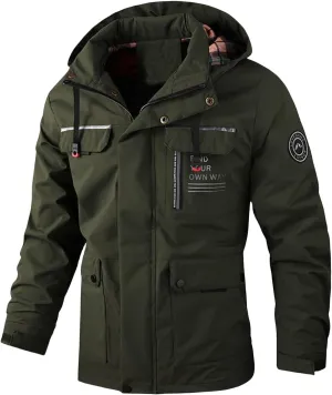 Mens Trendy Hooded Jackets Zip up Long Sleeves Coats Multi-Pockets Loose Casual Jackets Plain Tops Fall Winter New