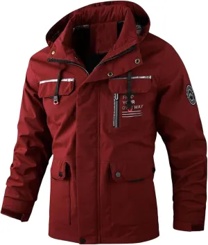 Mens Trendy Hooded Jackets Zip up Long Sleeves Coats Multi-Pockets Loose Casual Jackets Plain Tops Fall Winter New