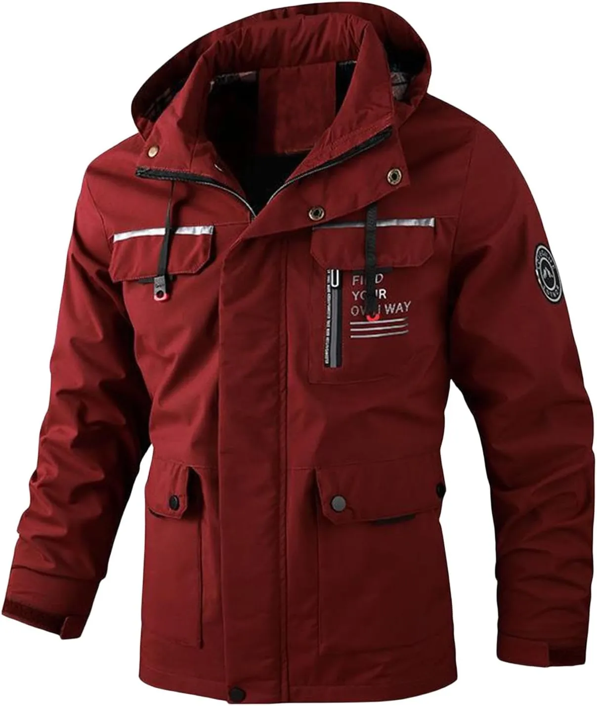 Mens Trendy Hooded Jackets Zip up Long Sleeves Coats Multi-Pockets Loose Casual Jackets Plain Tops Fall Winter New