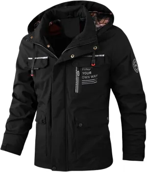Mens Trendy Hooded Jackets Zip up Long Sleeves Coats Multi-Pockets Loose Casual Jackets Plain Tops Fall Winter New