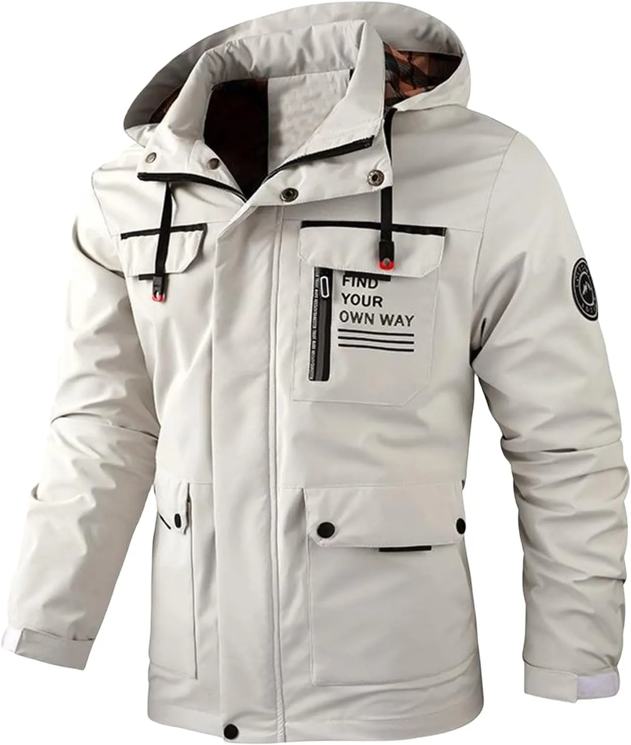 Mens Trendy Hooded Jackets Zip up Long Sleeves Coats Multi-Pockets Loose Casual Jackets Plain Tops Fall Winter New