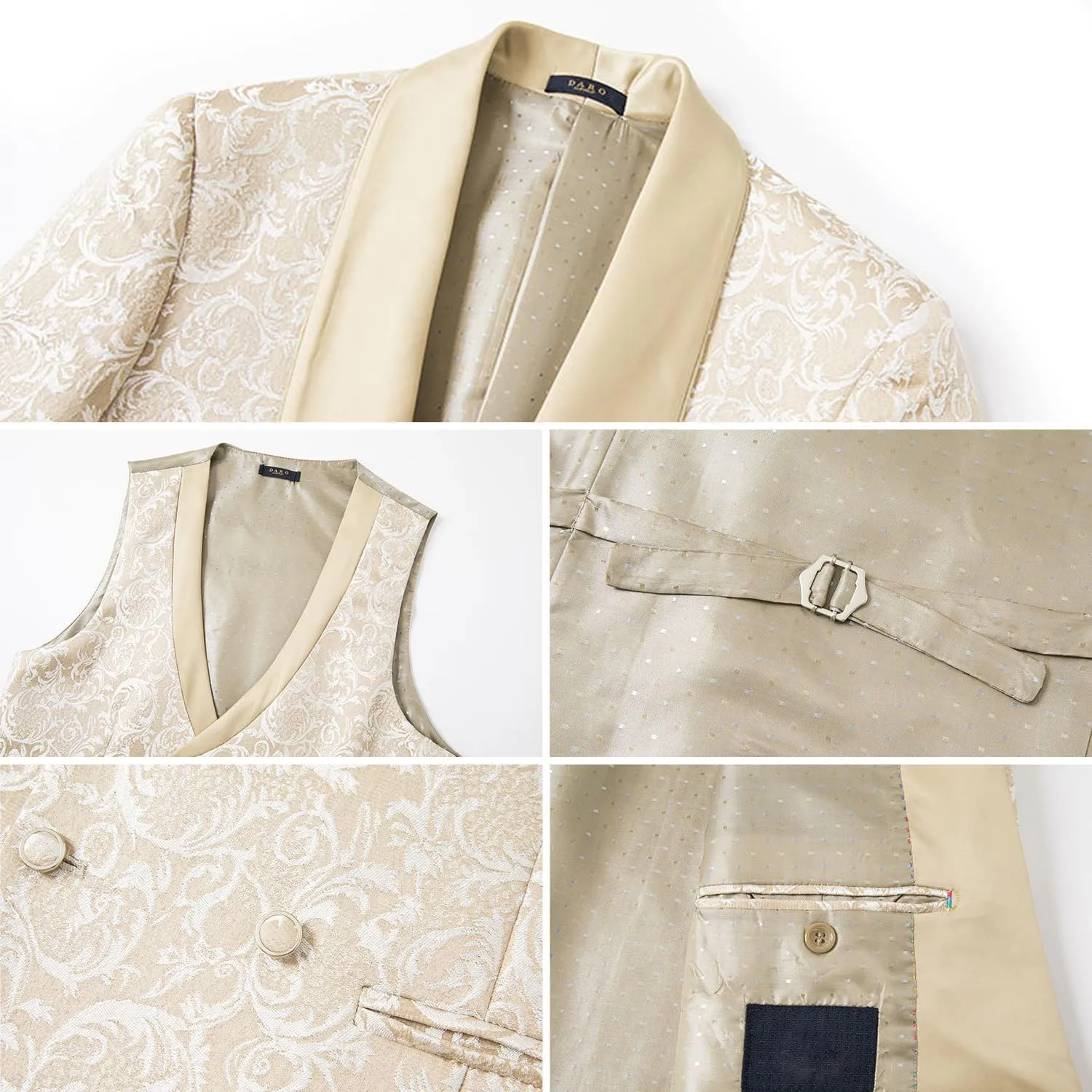 Men's Tuxedo Suits 3 Piece Wedding Prom Suits Embroidered Paisley Blazer Jacket Vest Pants Set for Party,Dinner