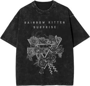Men's Vintage Oversized T Shirt Cotton Graphic Short Sleeve Crew Neck Tees Black