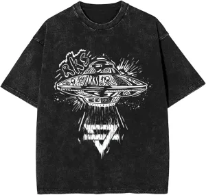 Men's Vintage Oversized T Shirt Cotton Graphic Short Sleeve Crew Neck Tees Black