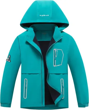MGEOY Boys Girls Rain Jacket Lightweight Waterproof Hooded Fleece Lined Raincoat Windbreakers for Kids