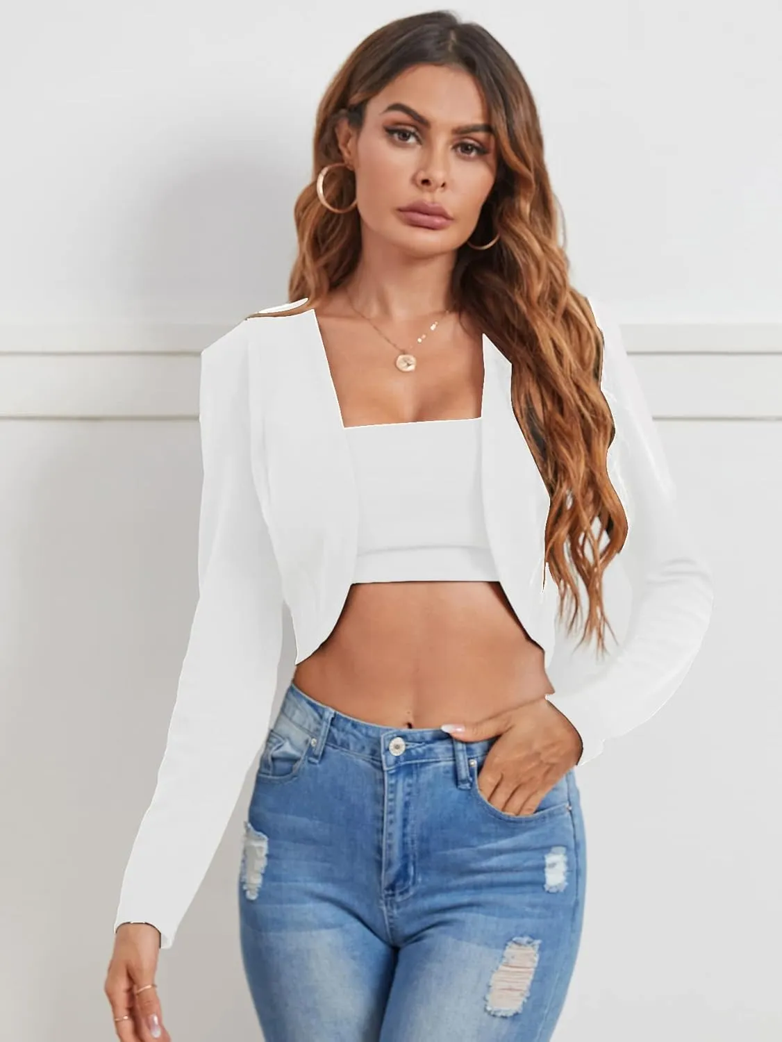 Milumia Business Casual Blazers for Women Open Front Crop Lightweight Jacket Shrug Outwear
