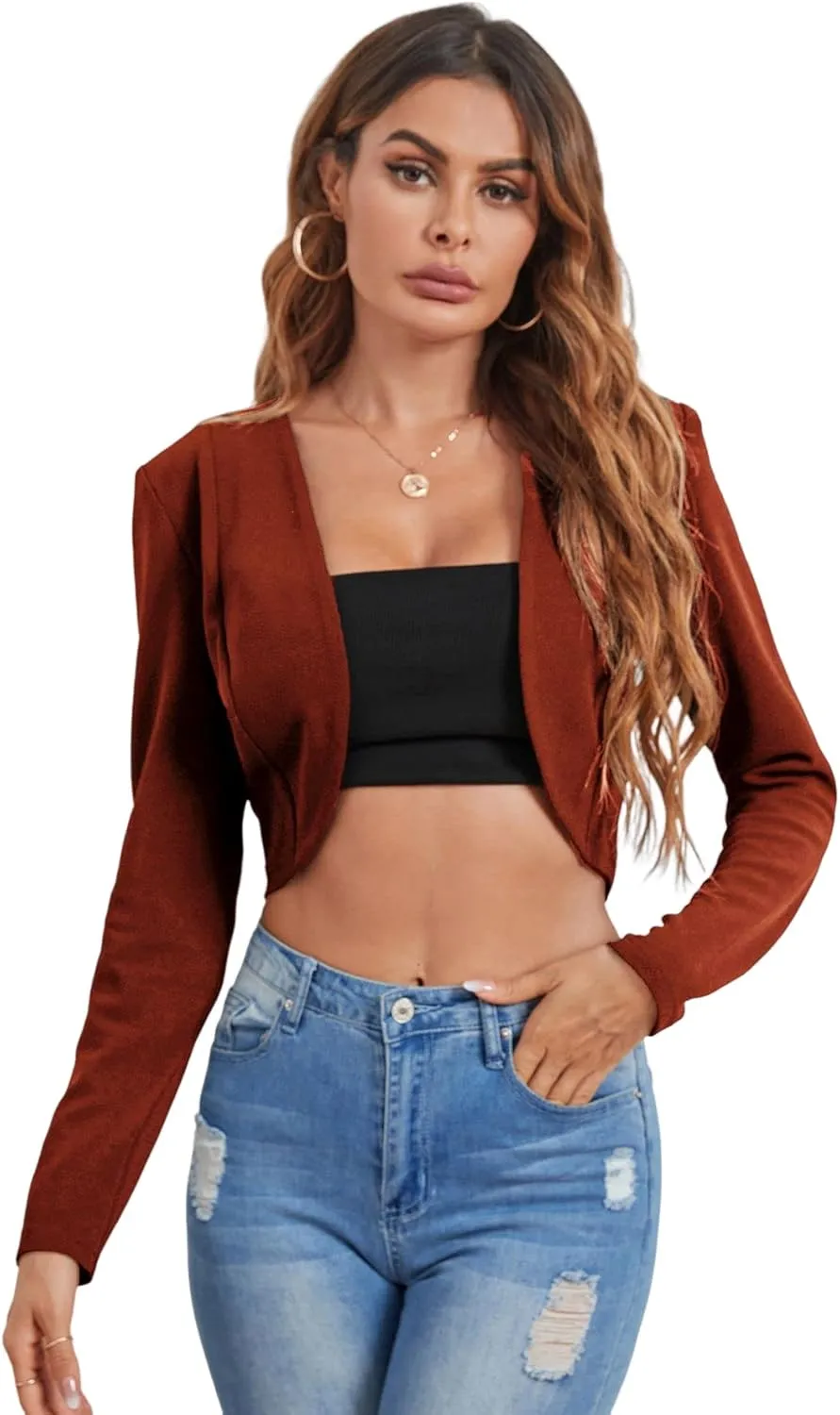 Milumia Business Casual Blazers for Women Open Front Crop Lightweight Jacket Shrug Outwear