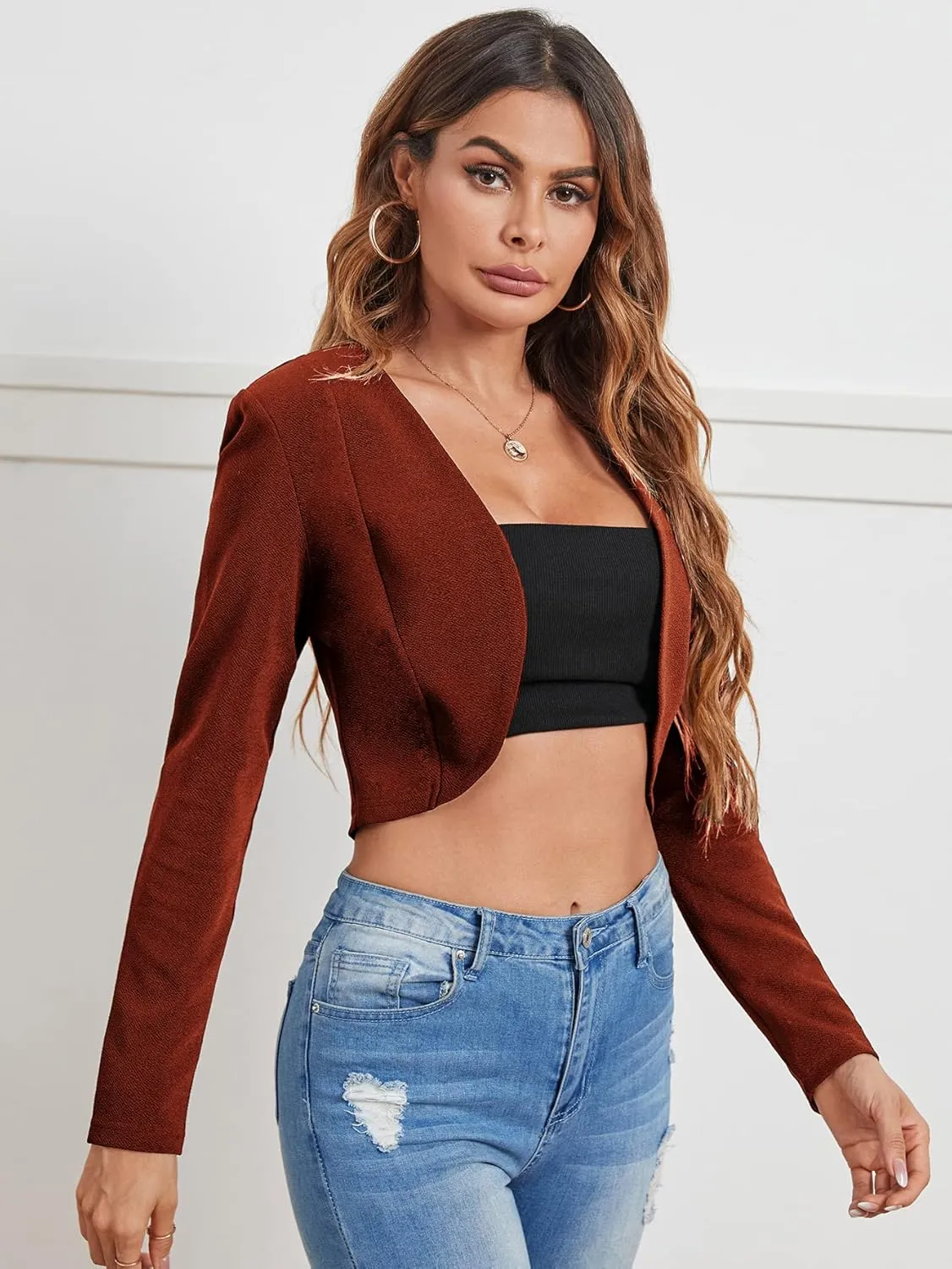 Milumia Business Casual Blazers for Women Open Front Crop Lightweight Jacket Shrug Outwear