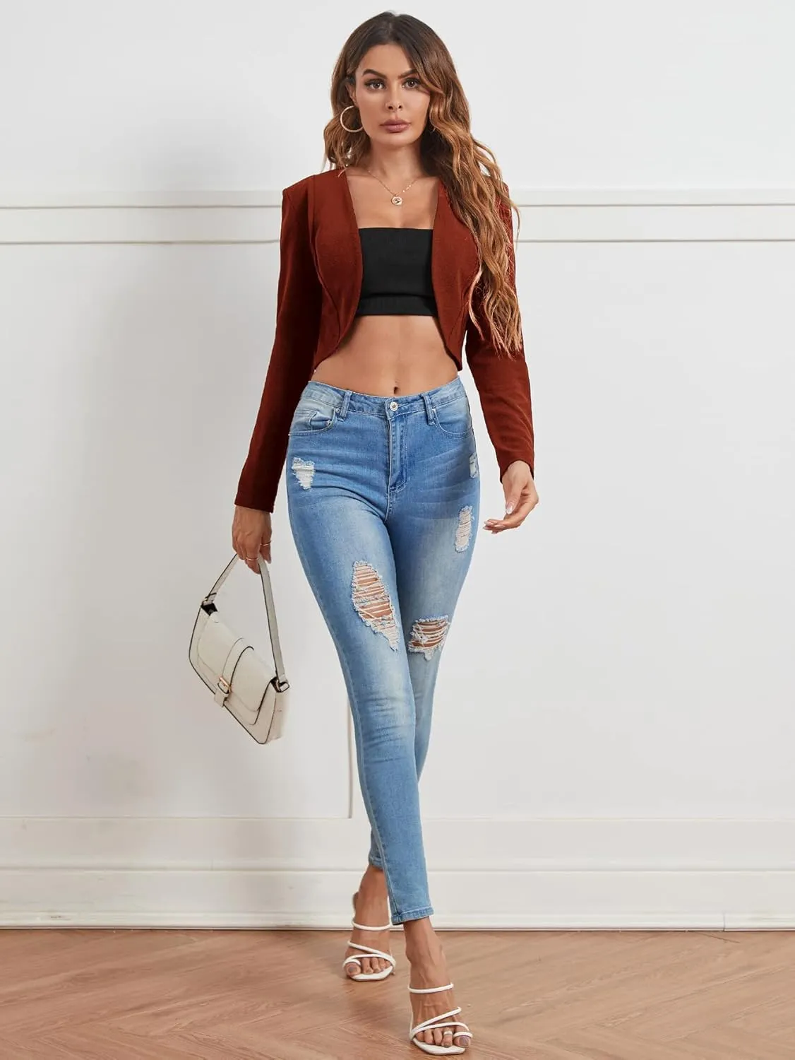 Milumia Business Casual Blazers for Women Open Front Crop Lightweight Jacket Shrug Outwear