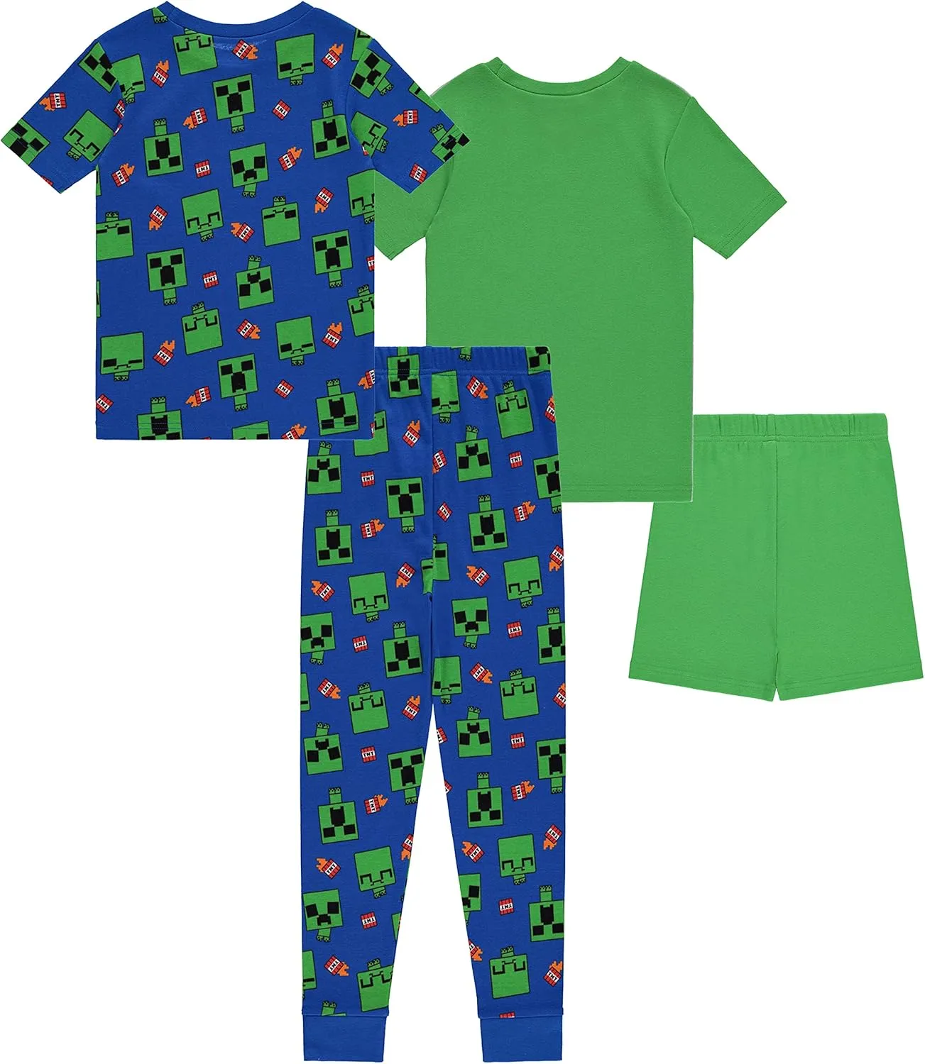 Minecraft Mojang Boys Pajamas Set - 4 Piece Short Sleeve Pajamas Set Creeper Pajamas