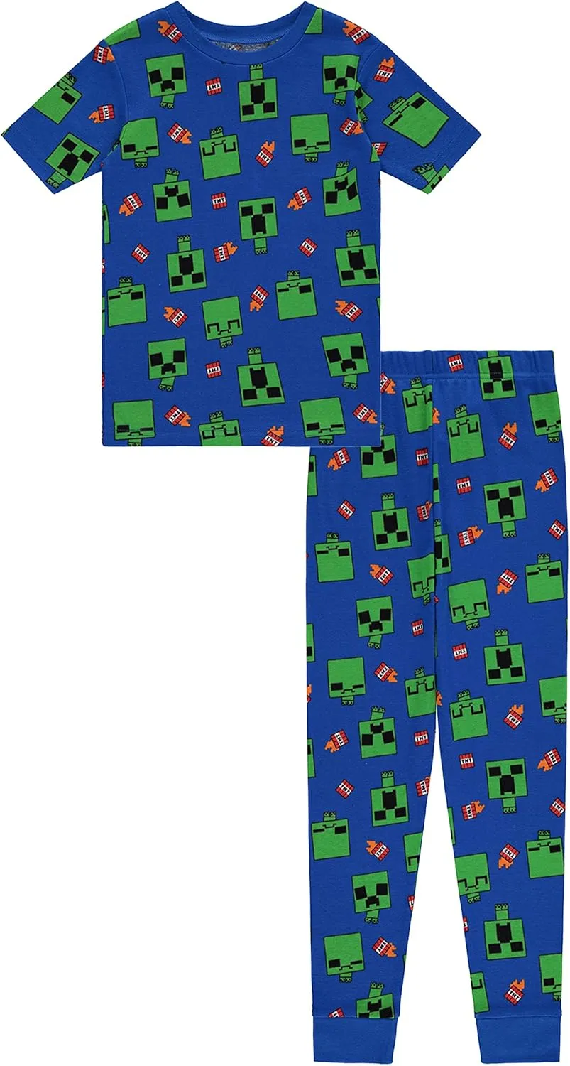 Minecraft Mojang Boys Pajamas Set - 4 Piece Short Sleeve Pajamas Set Creeper Pajamas