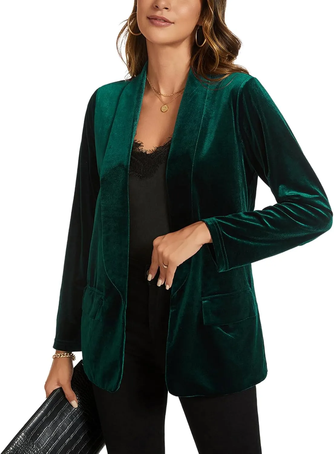 MINTLIMIT Women Velvet Blazer Jackets Long Sleeve Business Suit Lapel Open Front Casual Blazers with Pockets