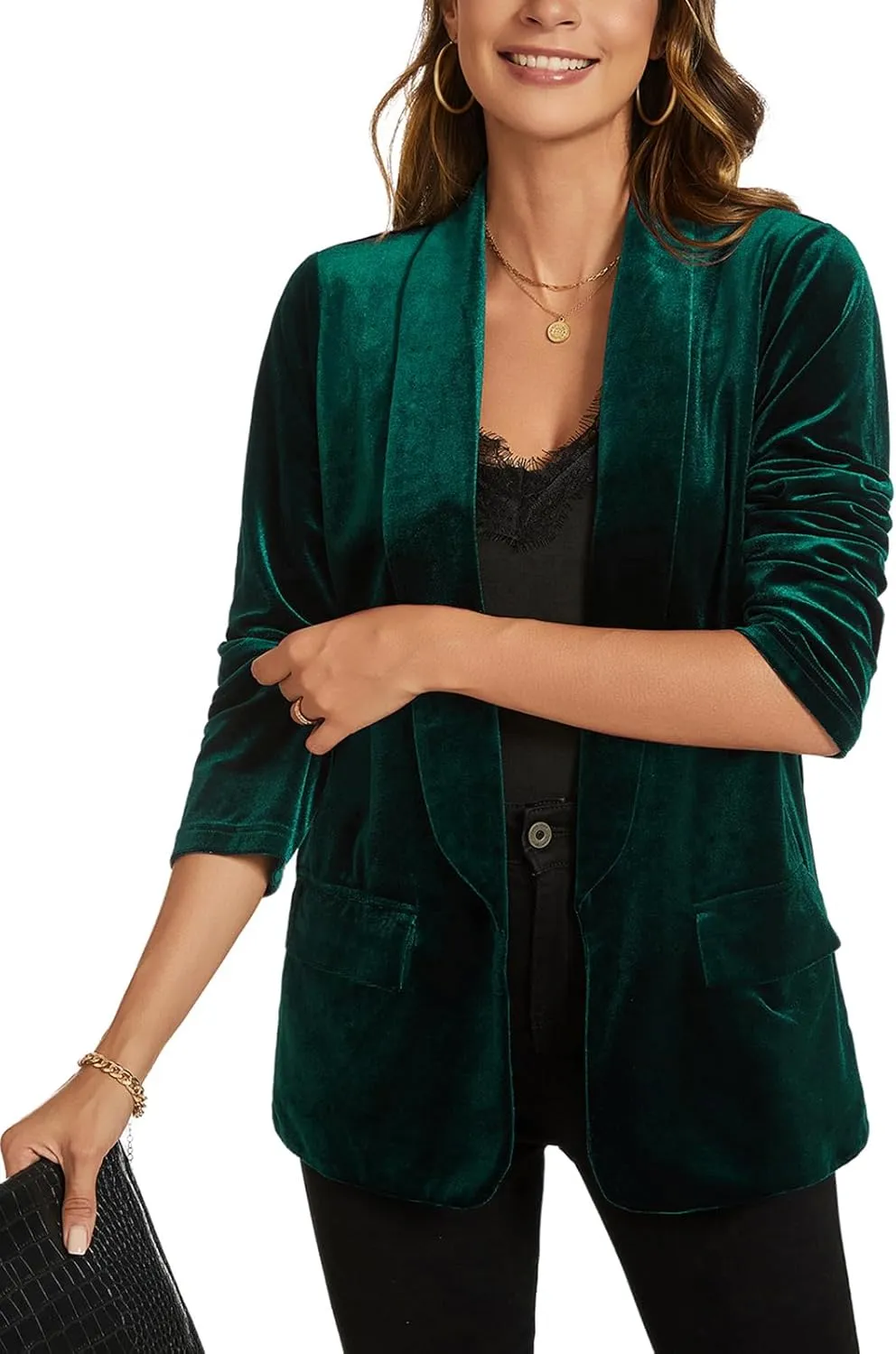 MINTLIMIT Women Velvet Blazer Jackets Long Sleeve Business Suit Lapel Open Front Casual Blazers with Pockets