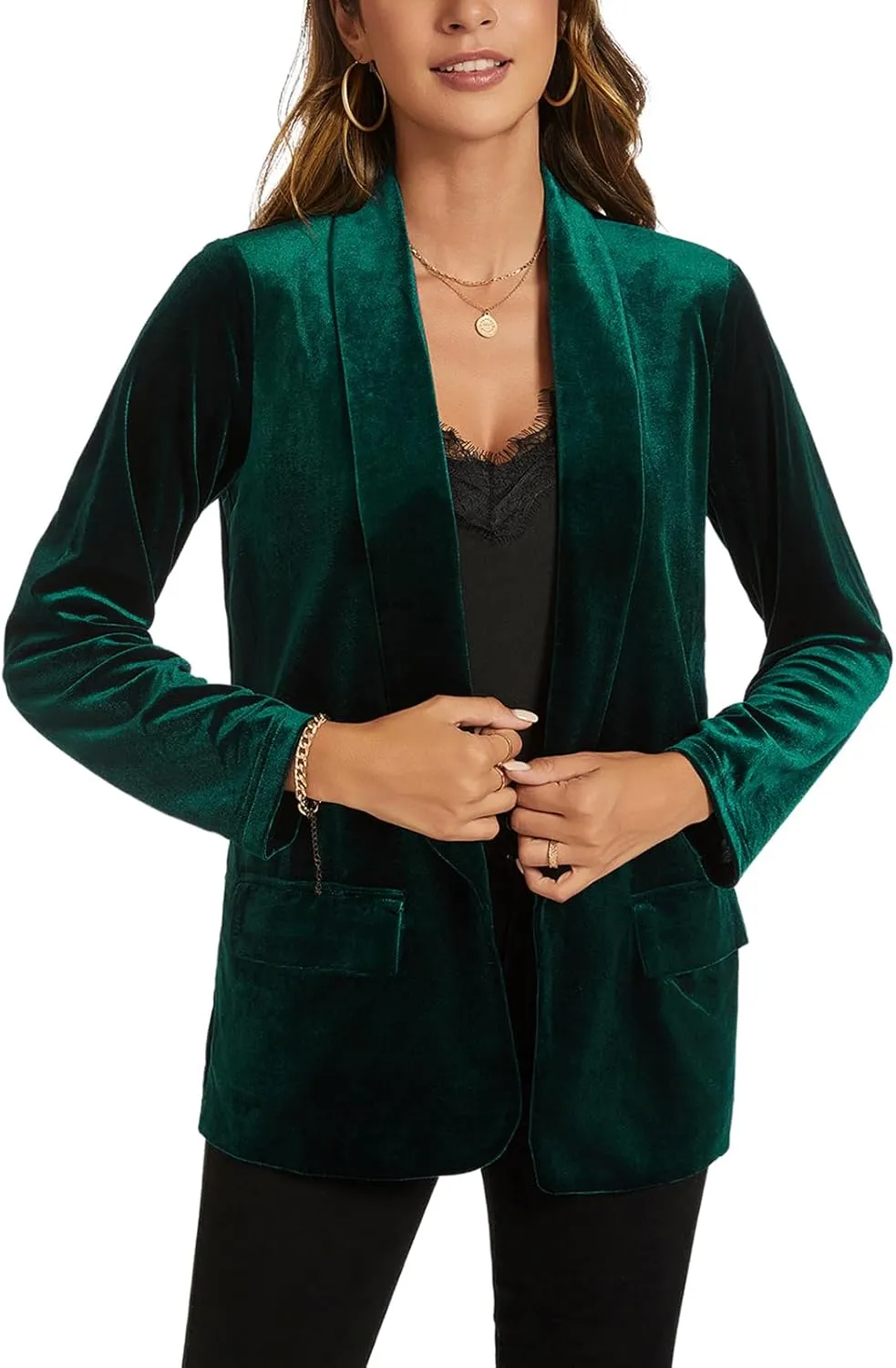 MINTLIMIT Women Velvet Blazer Jackets Long Sleeve Business Suit Lapel Open Front Casual Blazers with Pockets