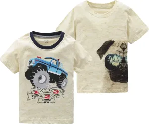 Moon Tree Boys Cotton Long Sleeve T Shirts Cartoon Shirt Crew Neck Tees Excavator 2 Pack