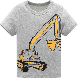 Moon Tree Boys Cotton Long Sleeve T Shirts Cartoon Shirt Crew Neck Tees Excavator 2 Pack
