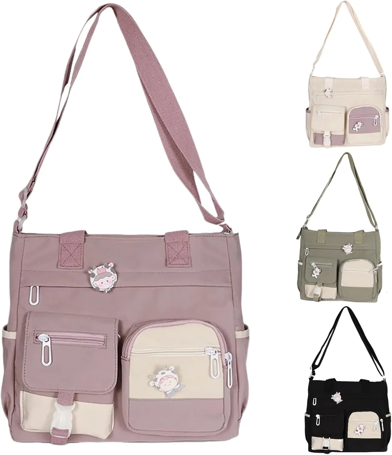 Multi Purpose Shoulder Bag Large Capacity Messenger Bag Student Girl CanvasBag Korean Fashion Casual (Purple, One Size)