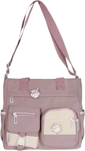 Multi Purpose Shoulder Bag Large Capacity Messenger Bag Student Girl CanvasBag Korean Fashion Casual (Purple, One Size)