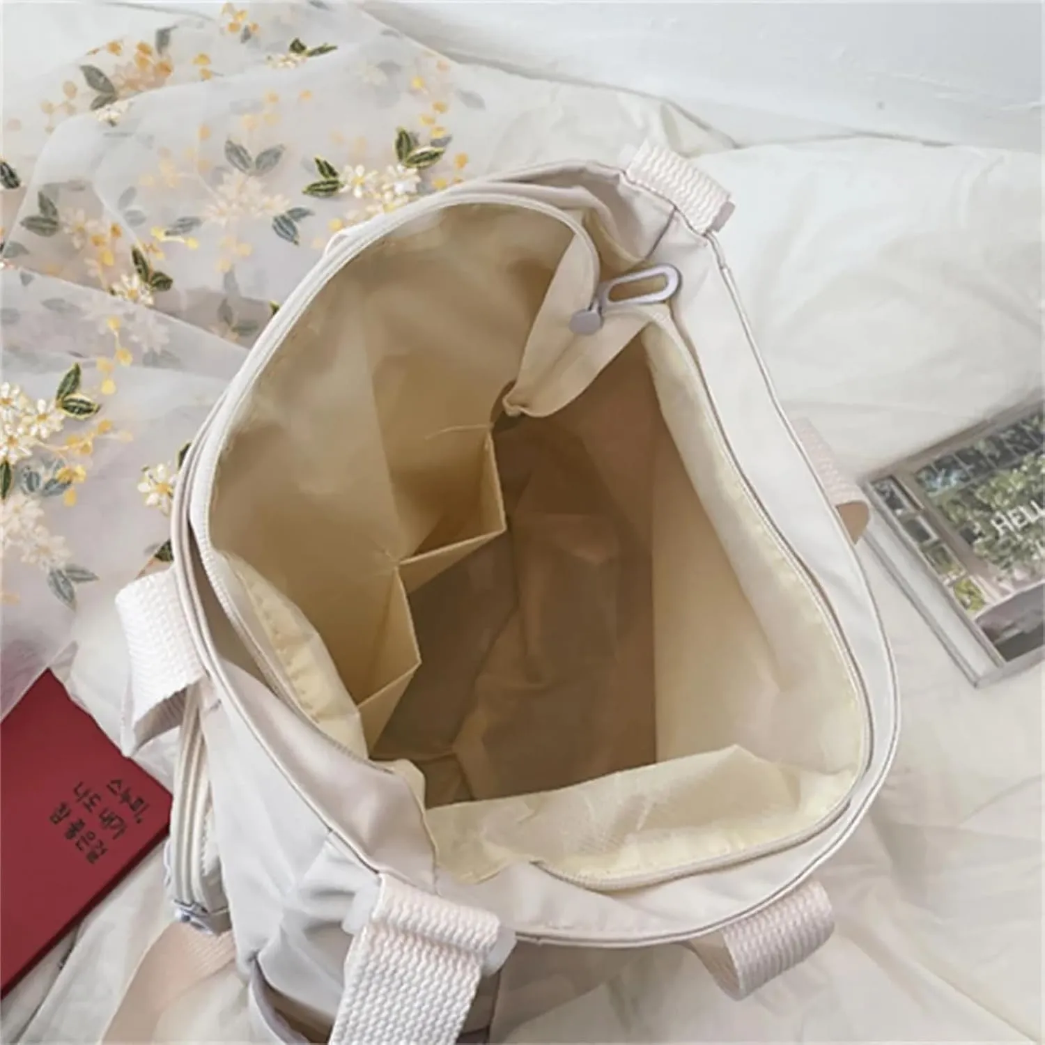 Multi Purpose Shoulder Bag Large Capacity Messenger Bag Student Girl CanvasBag Korean Fashion Casual (White, One Size)