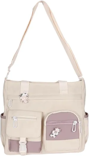 Multi Purpose Shoulder Bag Large Capacity Messenger Bag Student Girl CanvasBag Korean Fashion Casual (White, One Size)