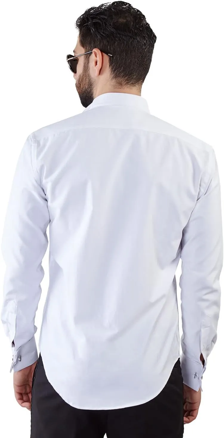 New Mens Tailored Slim Fit White Wing Tip Tuxedo Shirt Combo French Cuff by Azar