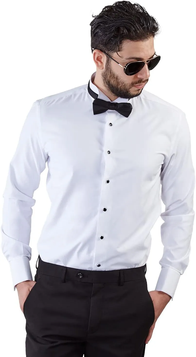 New Mens Tailored Slim Fit White Wing Tip Tuxedo Shirt Combo French Cuff by Azar