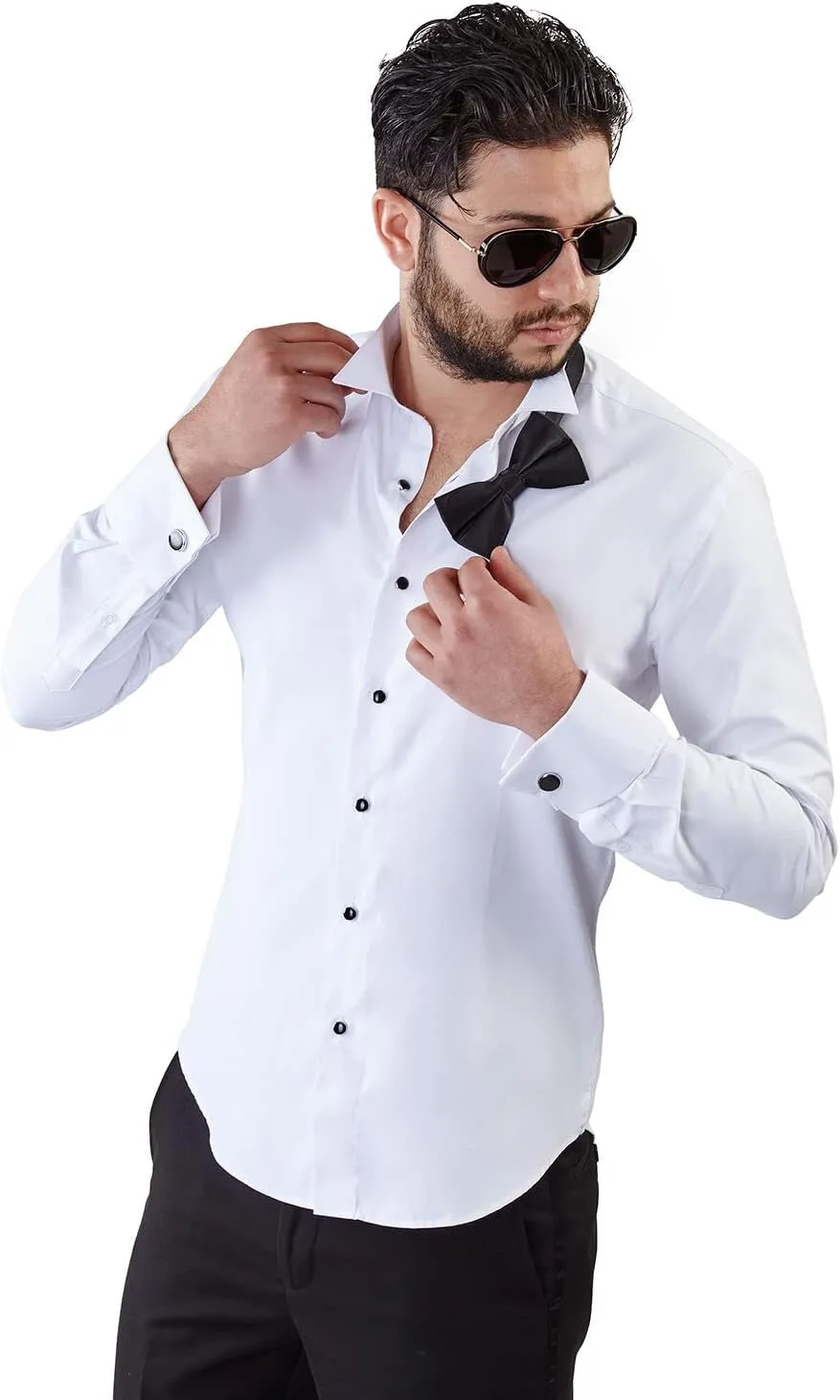 New Mens Tailored Slim Fit White Wing Tip Tuxedo Shirt Combo French Cuff by Azar