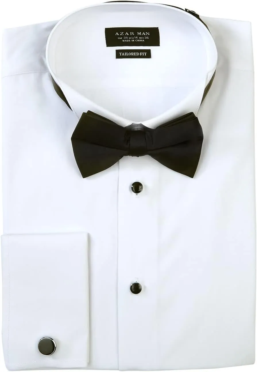 New Mens Tailored Slim Fit White Wing Tip Tuxedo Shirt Combo French Cuff by Azar