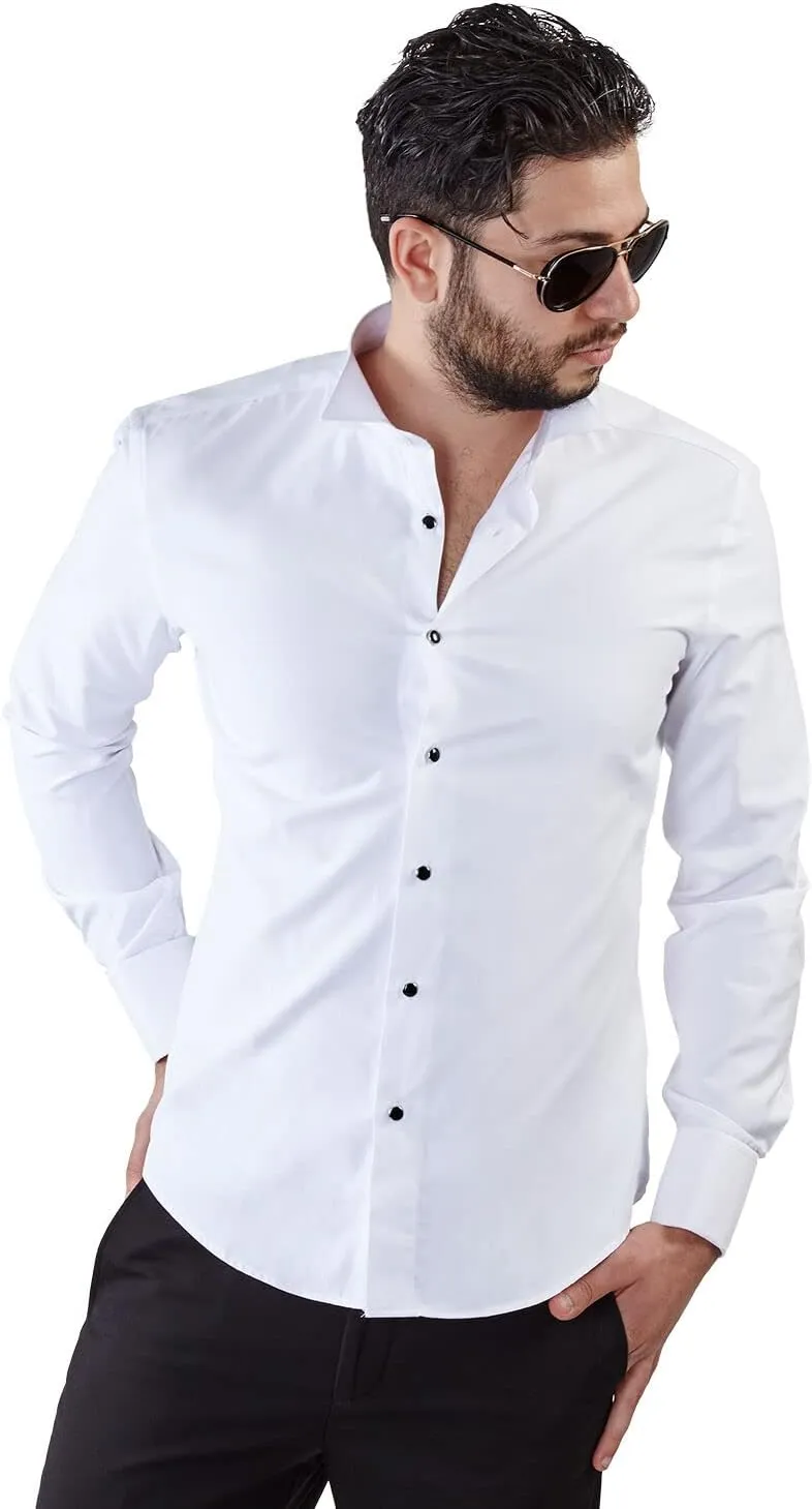 New Mens Tailored Slim Fit White Wing Tip Tuxedo Shirt Combo French Cuff by Azar