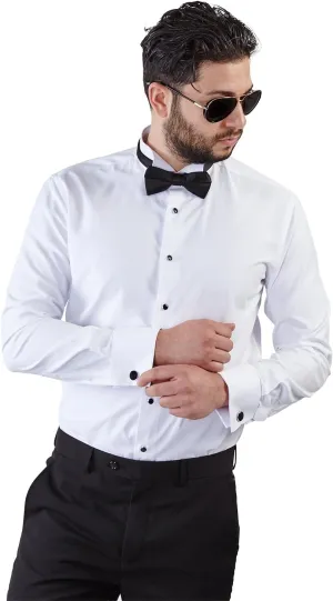 New Mens Tailored Slim Fit White Wing Tip Tuxedo Shirt Combo French Cuff by Azar