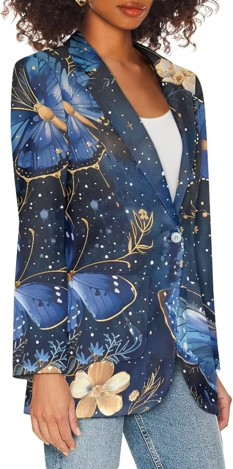Novelty Women's Casual Blazers Long Sleeve Open Front Button Work Offic Blazer Jackets with Pockets