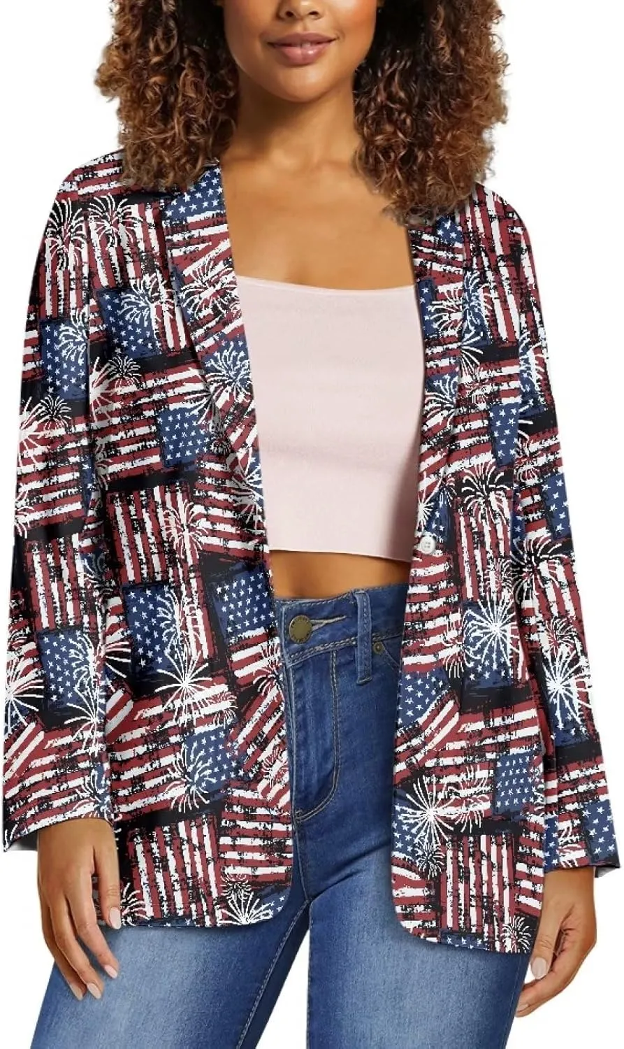 Novelty Women's Casual Blazers Long Sleeve Open Front Button Work Offic Blazer Jackets with Pockets