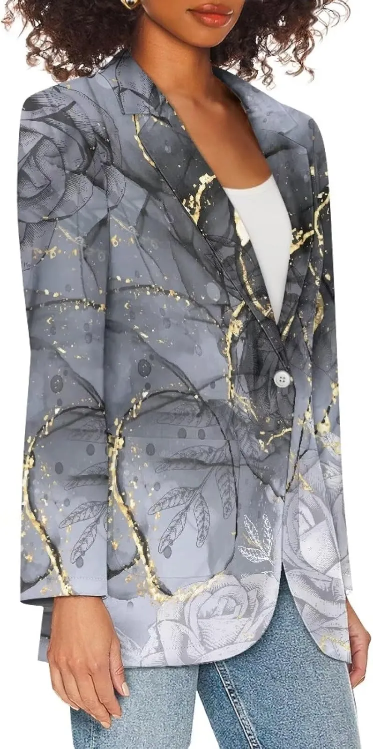 Novelty Women's Casual Blazers Long Sleeve Open Front Button Work Offic Blazer Jackets with Pockets