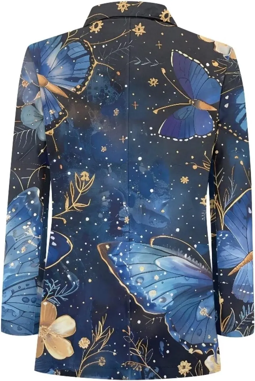 Novelty Women's Casual Blazers Long Sleeve Open Front Button Work Offic Blazer Jackets with Pockets