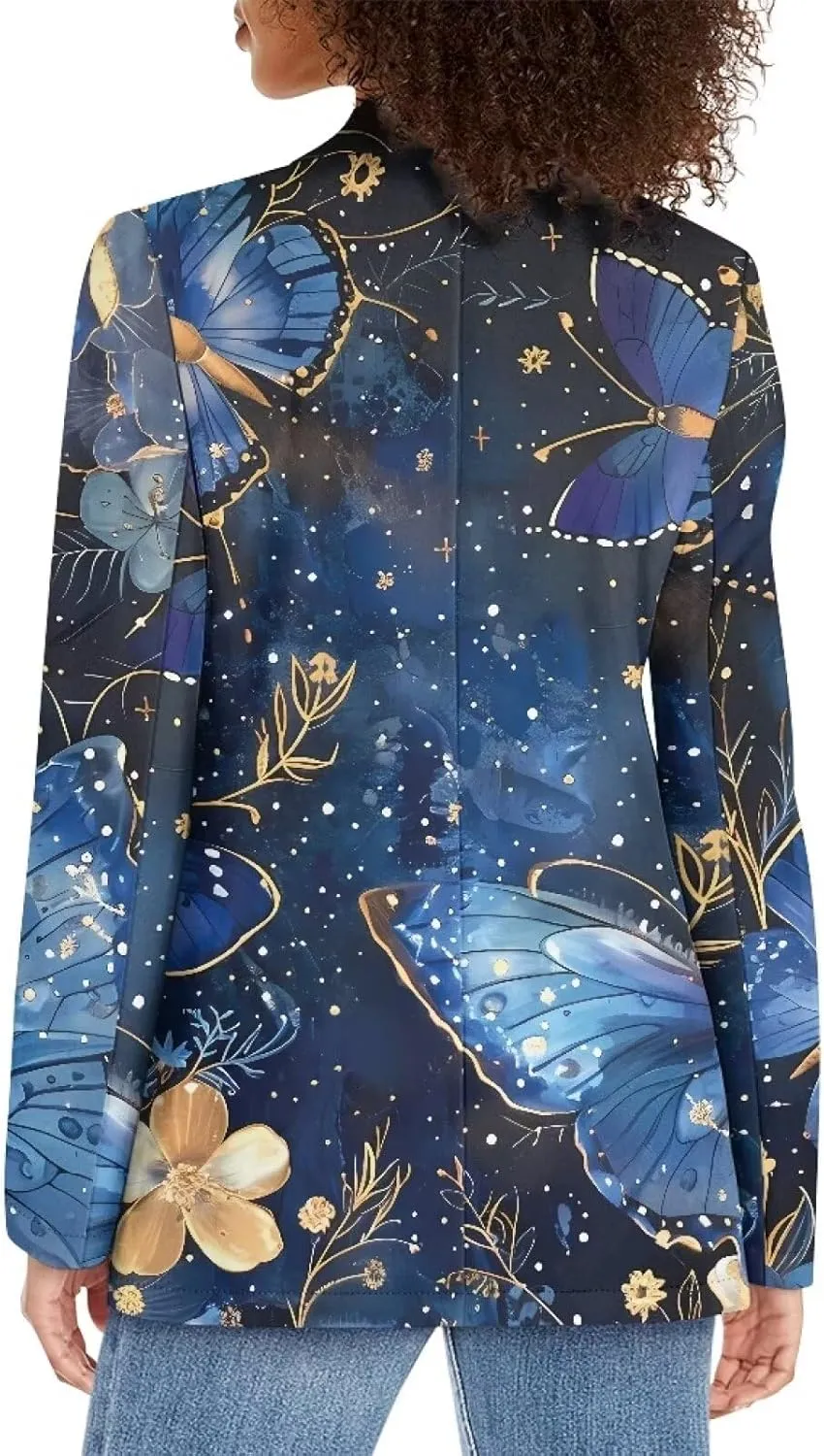 Novelty Women's Casual Blazers Long Sleeve Open Front Button Work Offic Blazer Jackets with Pockets