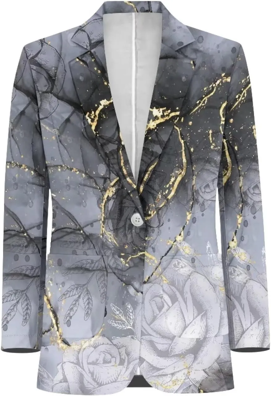 Novelty Women's Casual Blazers Long Sleeve Open Front Button Work Offic Blazer Jackets with Pockets