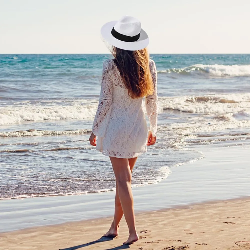 Panama Hats for Men Women Fedora Straw Summer Beach Sun Hats Wide Brim Panama Hats UV UPF 50  Protection Hats