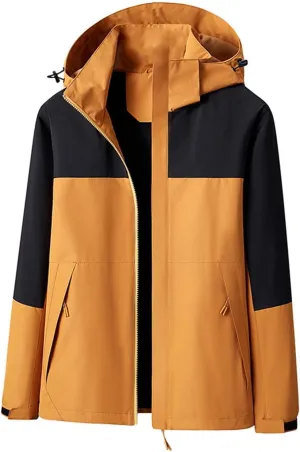Patchwork Windbreakers for Men Big and Tall Rain Jackets with Zipper Pockets Sports Mountain Jackets Windproof Coat
