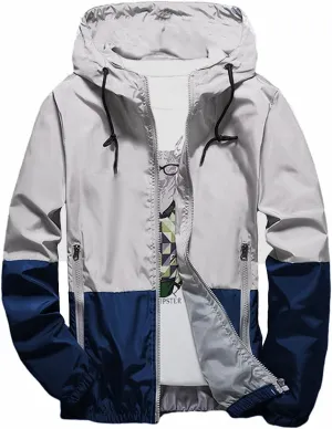 perdontoo Mens Casual Windbreakers Lightweight Drawstring Hooded Jackets