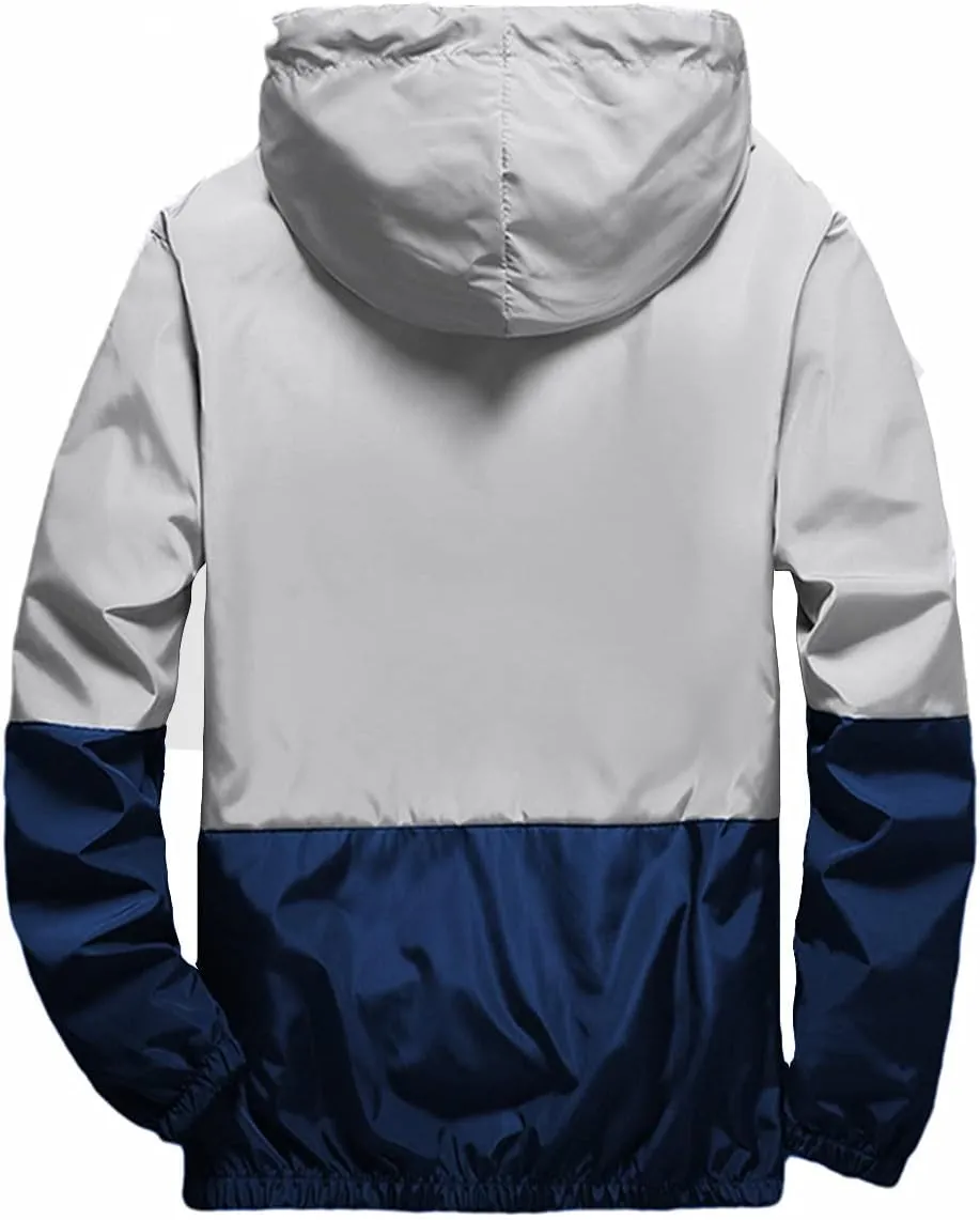 perdontoo Mens Casual Windbreakers Lightweight Drawstring Hooded Jackets