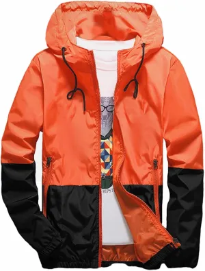 perdontoo Mens Casual Windbreakers Lightweight Drawstring Hooded Jackets