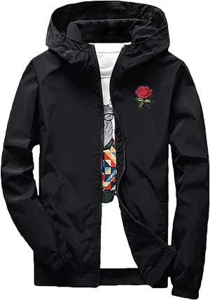 perdontoo Mens Casual Windbreakers Lightweight Drawstring Hooded Jackets